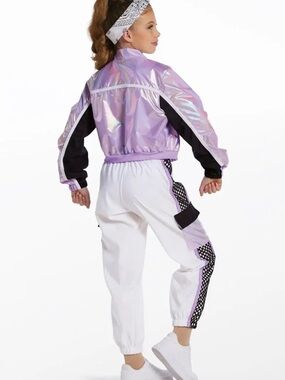 Weissman Stop Drop Roll Iridescent Lavender Dance Jacket with White Jogger Pants